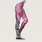 Modern Black and Pink Floral and Leaf Leggings レギンス (右)