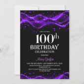 Modern Black and Purple 100th Birthday Party 招待状 (正面)