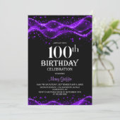 Modern Black and Purple 100th Birthday Party 招待状 (スタンド正面)