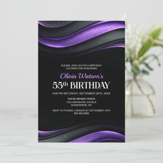 Modern Black and Purple 55th Birthday Party 招待状 (スタンド正面)