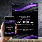 Modern Black and Purple 75th Birthday Party 招待状