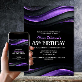 Modern Black and Purple 85th Birthday Party 招待状