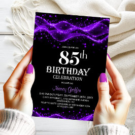Modern Black and Purple 85th Birthday Party 招待状
