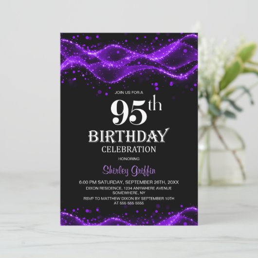 Modern Black and Purple 95th Birthday Party 招待状 (スタンド正面)