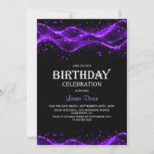 Modern Black and Purple Any Age Birthday Party 招待状 (正面)