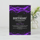 Modern Black and Purple Any Age Birthday Party 招待状 (スタンド正面)