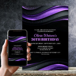Modern Black and Purple Any Age Birthday Party 招待状