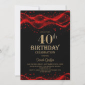 Modern Black and Red 40th Birthday Party 招待状 (正面)