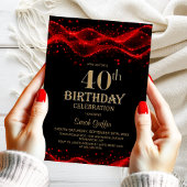 Modern Black and Red 40th Birthday Party 招待状