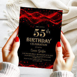 Modern Black and Red 55th Birthday Party 招待状