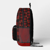 Modern Black and Red Buffalo Plaid Monogram Name  プリントバックパック (右)