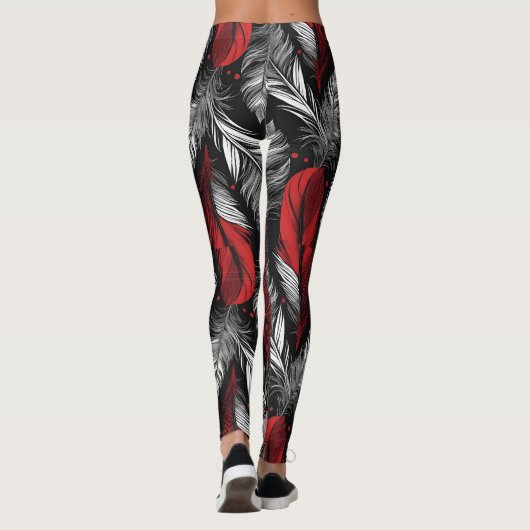 Modern Black and Red Feather Design Leggings レギンス (裏面)