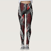 Modern Black and Red Feather Design Leggings レギンス (正面)