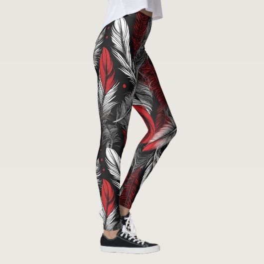 Modern Black and Red Feather Design Leggings レギンス (右)
