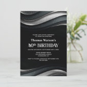 Modern Black and Silver 40th Birthday Party 招待状 (スタンド正面)