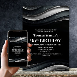 Modern Black and Silver 95th Birthday Party 招待状