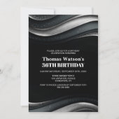 Modern Black and Silver Any Age Birthday Party 招待状 (正面)
