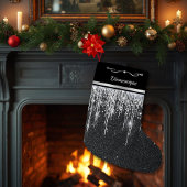 Modern Black and Silver Elegant Script Name スモールクリスマスストッキング