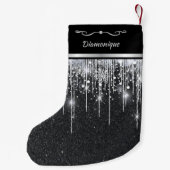 Modern Black and Silver Elegant Script Name スモールクリスマスストッキング (裏面)