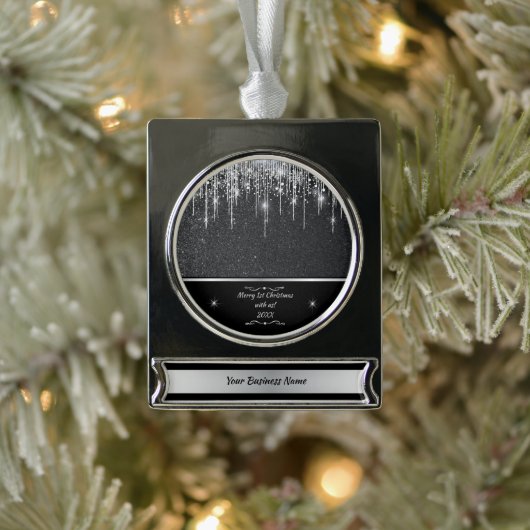 Modern Black and Silver Professional Business Swag シルバープレートバナーオーナメント (ツリー)