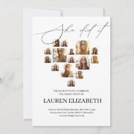 Modern Black and White 15photo collage Graduation  招待状