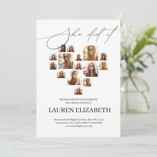 Modern Black and White 15photo collage Graduation  招待状 (スタンド正面)