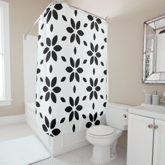 Modern Black and White Abstract Floral  シャワーカーテン (インサイチュ)
