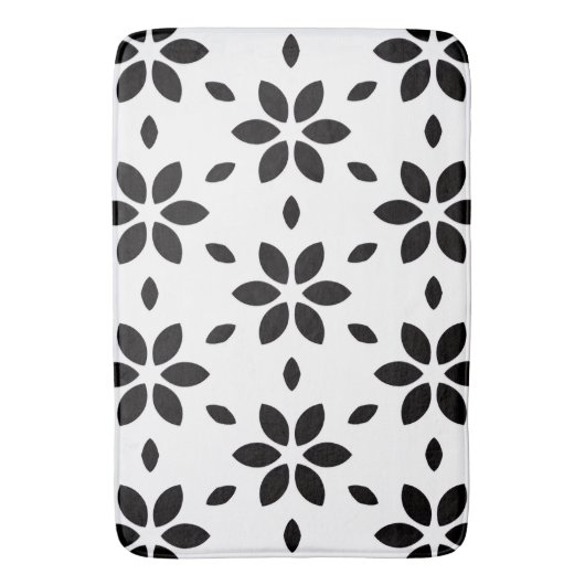 Modern Black and White Abstract Floral  バスマット (正面縦)