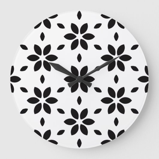 Modern Black and White Abstract Floral  ラージ壁時計 (正面)