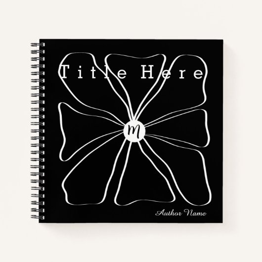 Modern Black and White Abstract Floral Line Art ノートブック (正面)