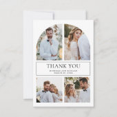 Modern Black and White Arch Photo Collage Wedding サンキューカード (正面)