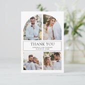 Modern Black and White Arch Photo Collage Wedding サンキューカード (スタンド正面)