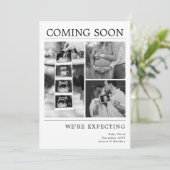 Modern Black and White Baby Photo Pregnancy Reveal 案内状 (スタンド正面)