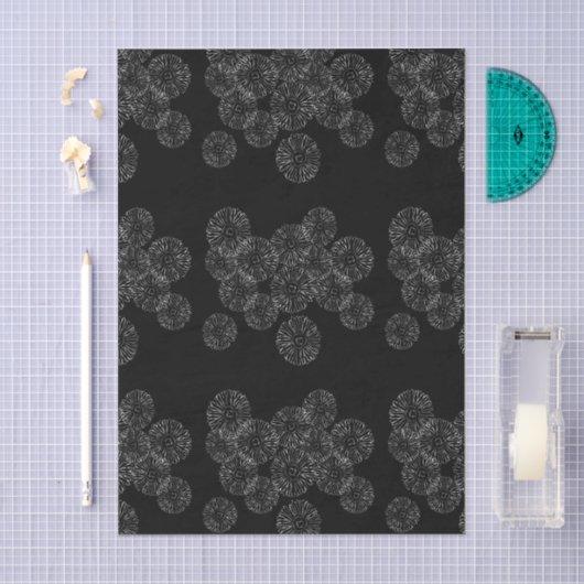 Modern Black and White Boho Chic Daisy Pattern  薄葉紙 (クラフト)