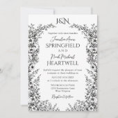 Modern Black and White Botanical Wedding 招待状 (正面)