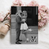 Modern Black and White Bow Photo Monogram Wedding セーブザデート
