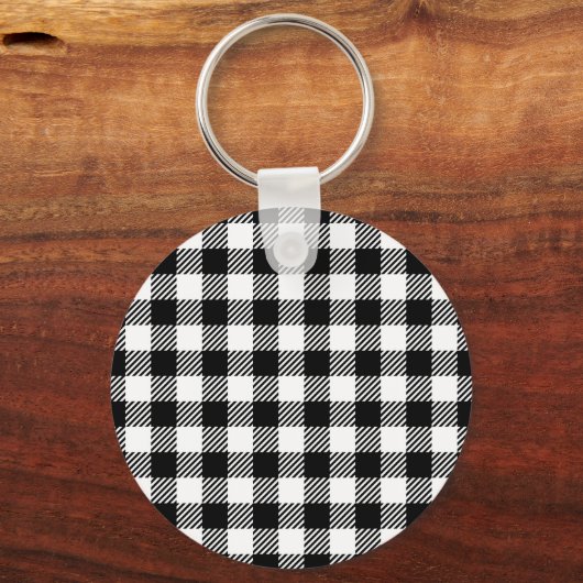 Modern Black and White Buffalo Check Gingham キーホルダー (裏面)