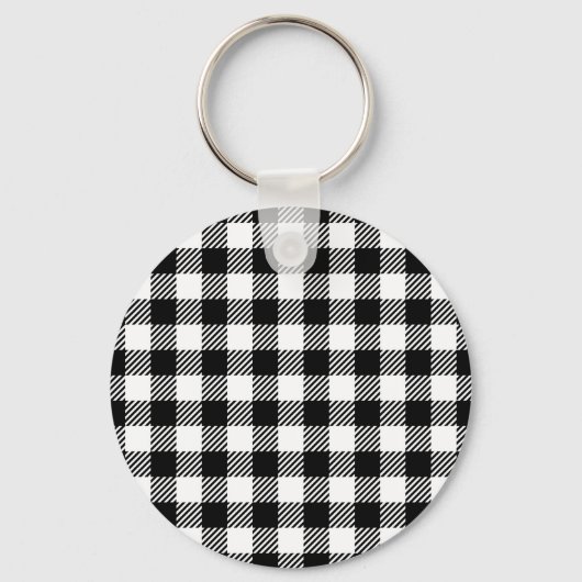 Modern Black and White Buffalo Check Gingham キーホルダー (裏面)