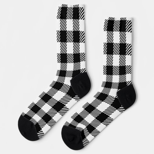Modern Black and White Buffalo Check Gingham ソックス (左)
