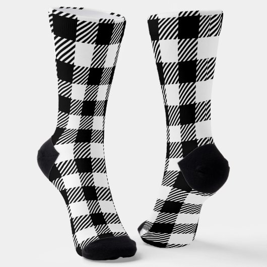 Modern Black and White Buffalo Check Gingham ソックス (傾斜あり)