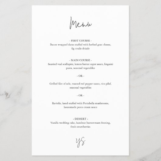 Modern Black and White Chic Wedding Menu チラシ (正面)