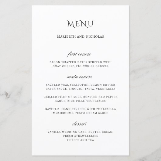 Modern Black and White Classy Wedding Menu (正面)