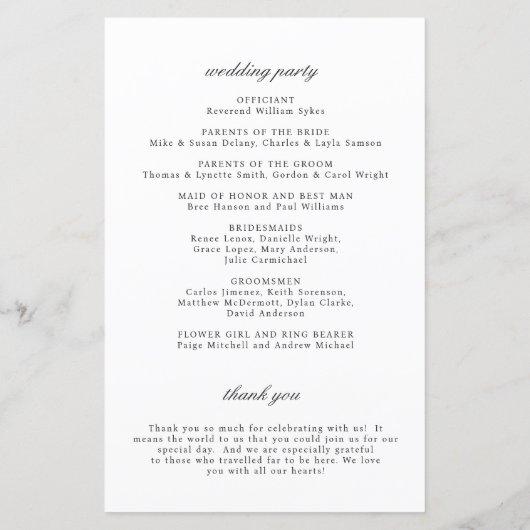 Modern Black and White Classy Wedding Program (裏面)
