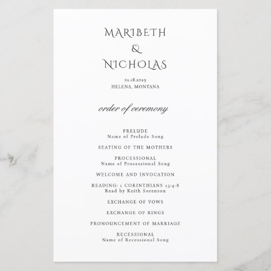 Modern Black and White Classy Wedding Program (正面)