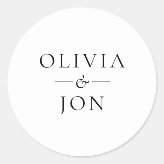 Modern Black and White Couples Names Wedding ラウンドシール (正面)