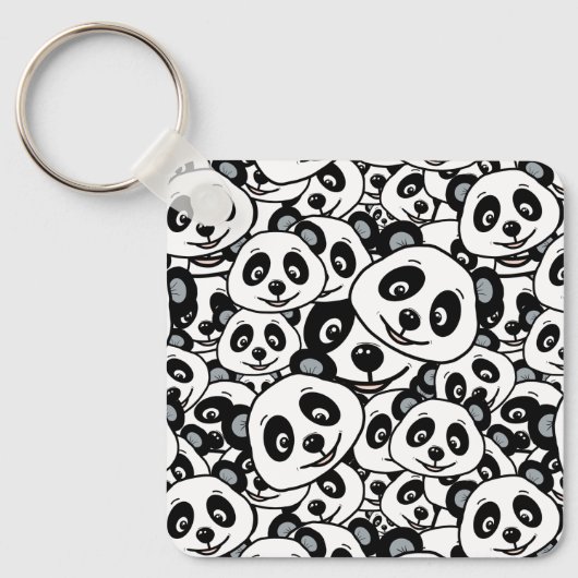 Modern Black and White Cute Panda Bear Pattern キーホルダー (正面)