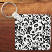 Modern Black and White Cute Panda Bear Pattern キーホルダー (正面)