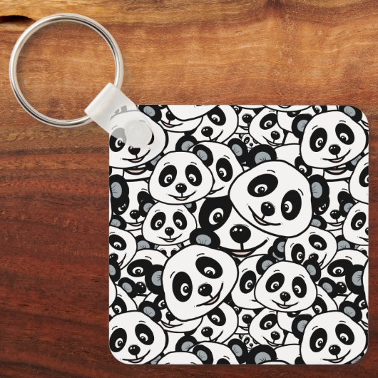 Modern Black and White Cute Panda Bear Pattern キーホルダー (正面)