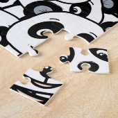 Modern Black and White Cute Panda Bear Pattern ジグソーパズル (側面)