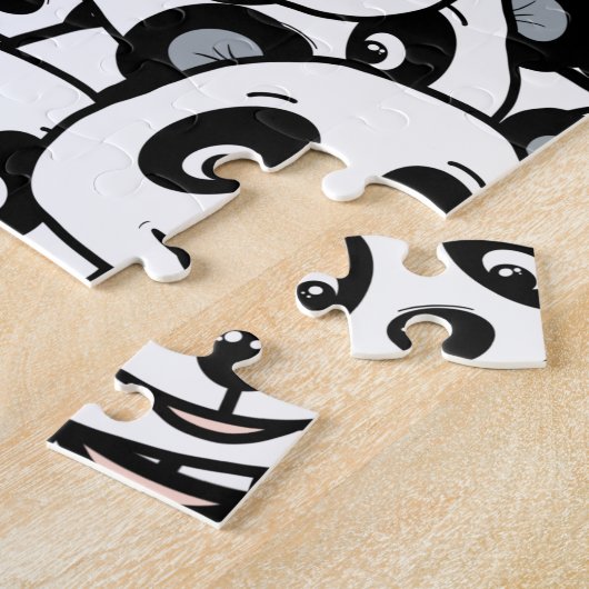 Modern Black and White Cute Panda Bear Pattern ジグソーパズル (側面)